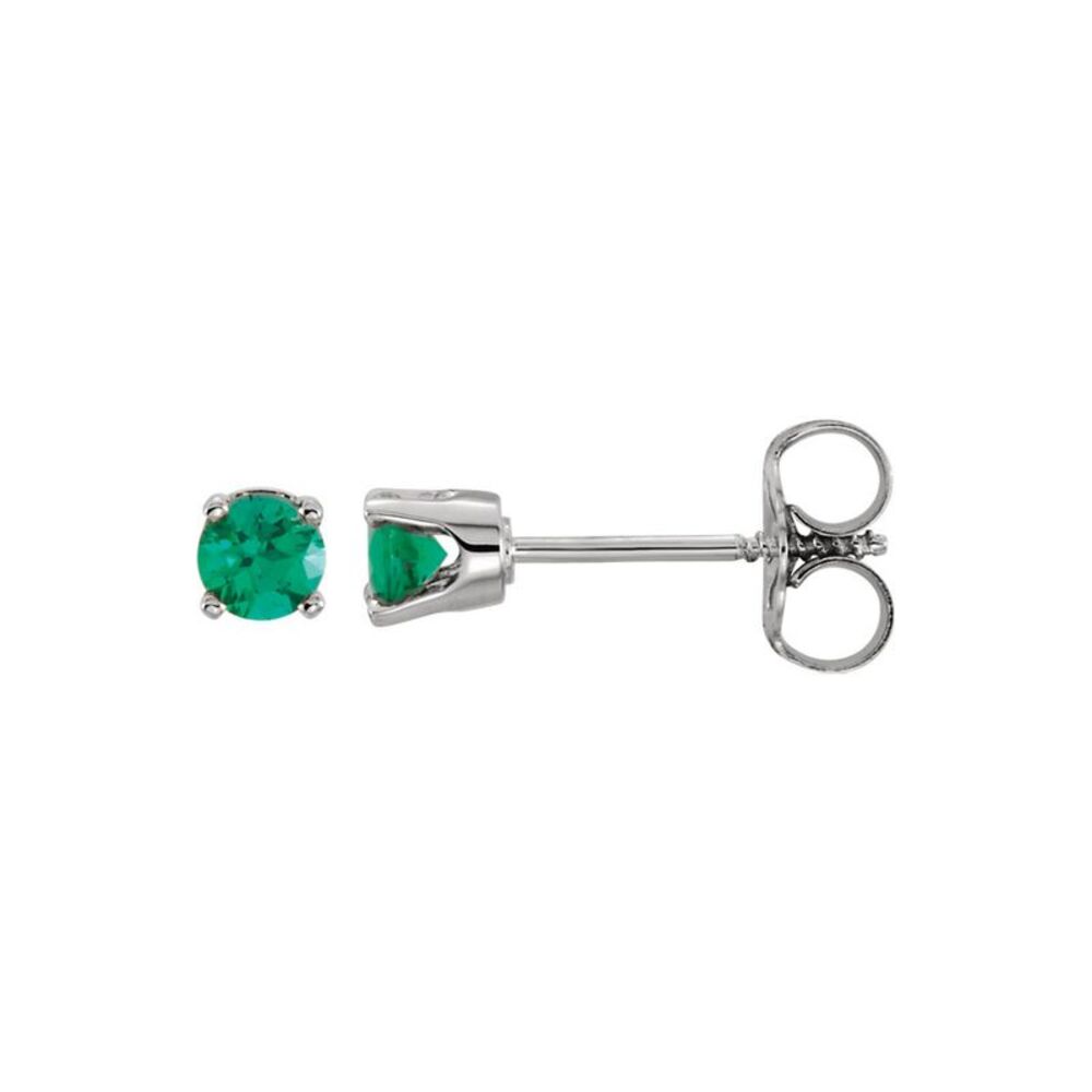 Kids 14k White Gold 3mm Created Emerald Youth Threaded Post Earrings